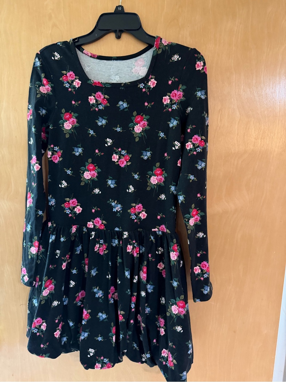 Gap Girls' Black Floral Long-Sleeve Swing Dress